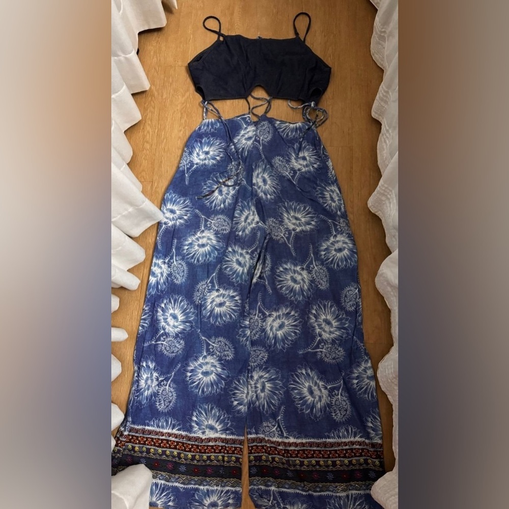 FARM Rio Blue Tie-Dye Floral Wide-Leg Pants - Picture 6 of 9
